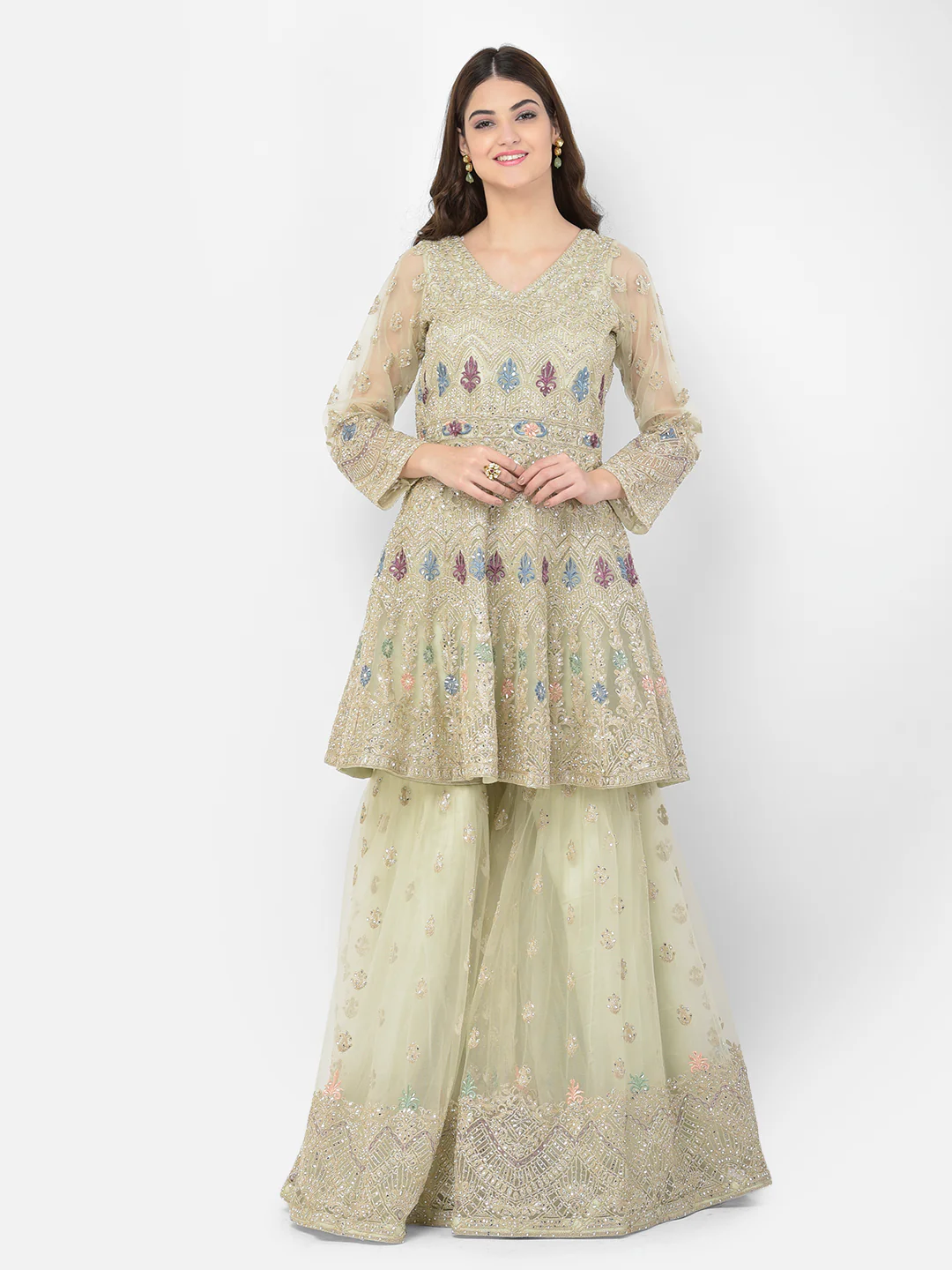 Neerus Pista Color Nett Fabric Salwar Kameez - Image 2