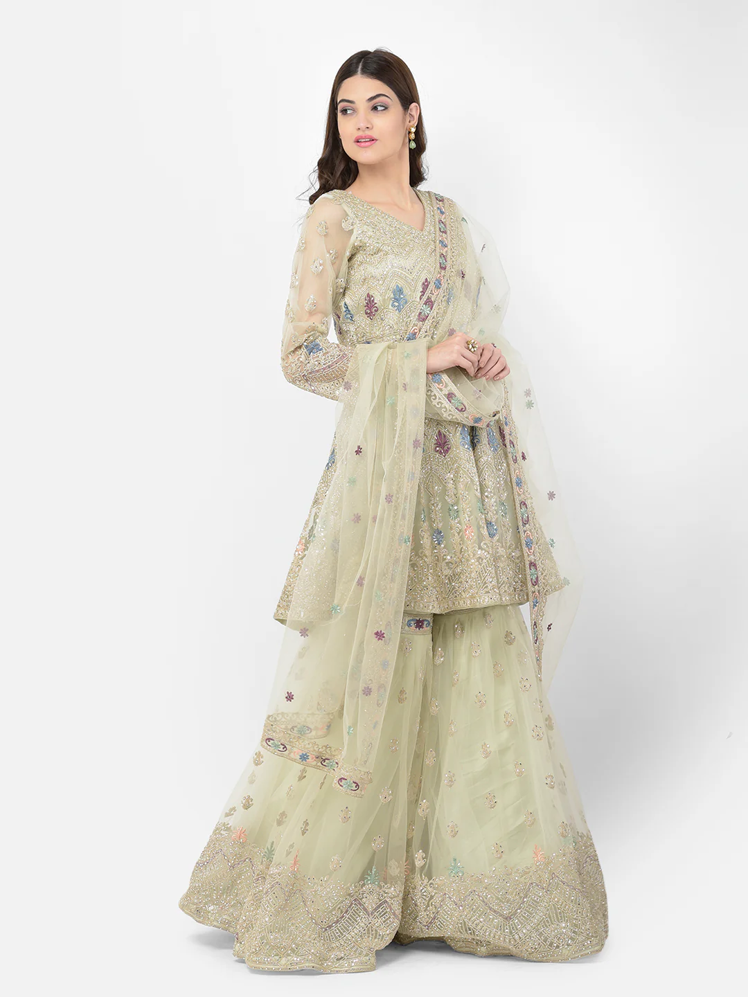Neerus Pista Color Nett Fabric Salwar Kameez - Image 4