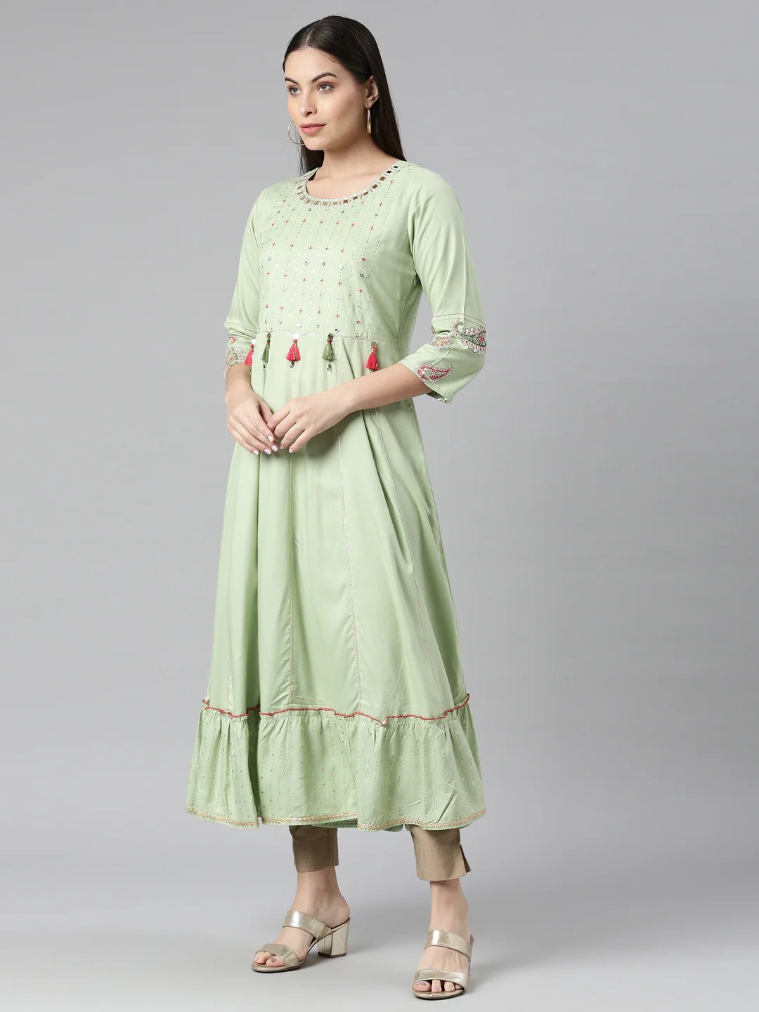 Neerus Pista Color Rayon Fabric Kurta - Image 2