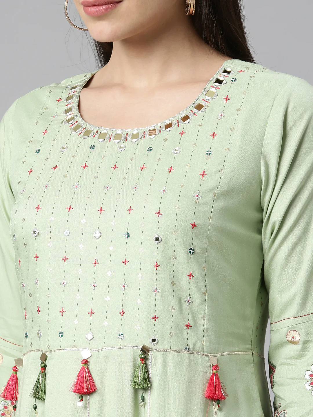 Neerus Pista Color Rayon Fabric Kurta - Image 4