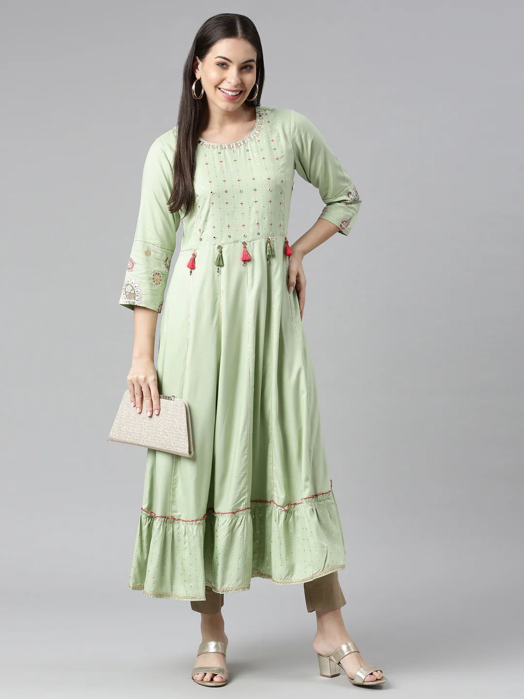 Neerus Pista Color Rayon Fabric Kurta - Image 5