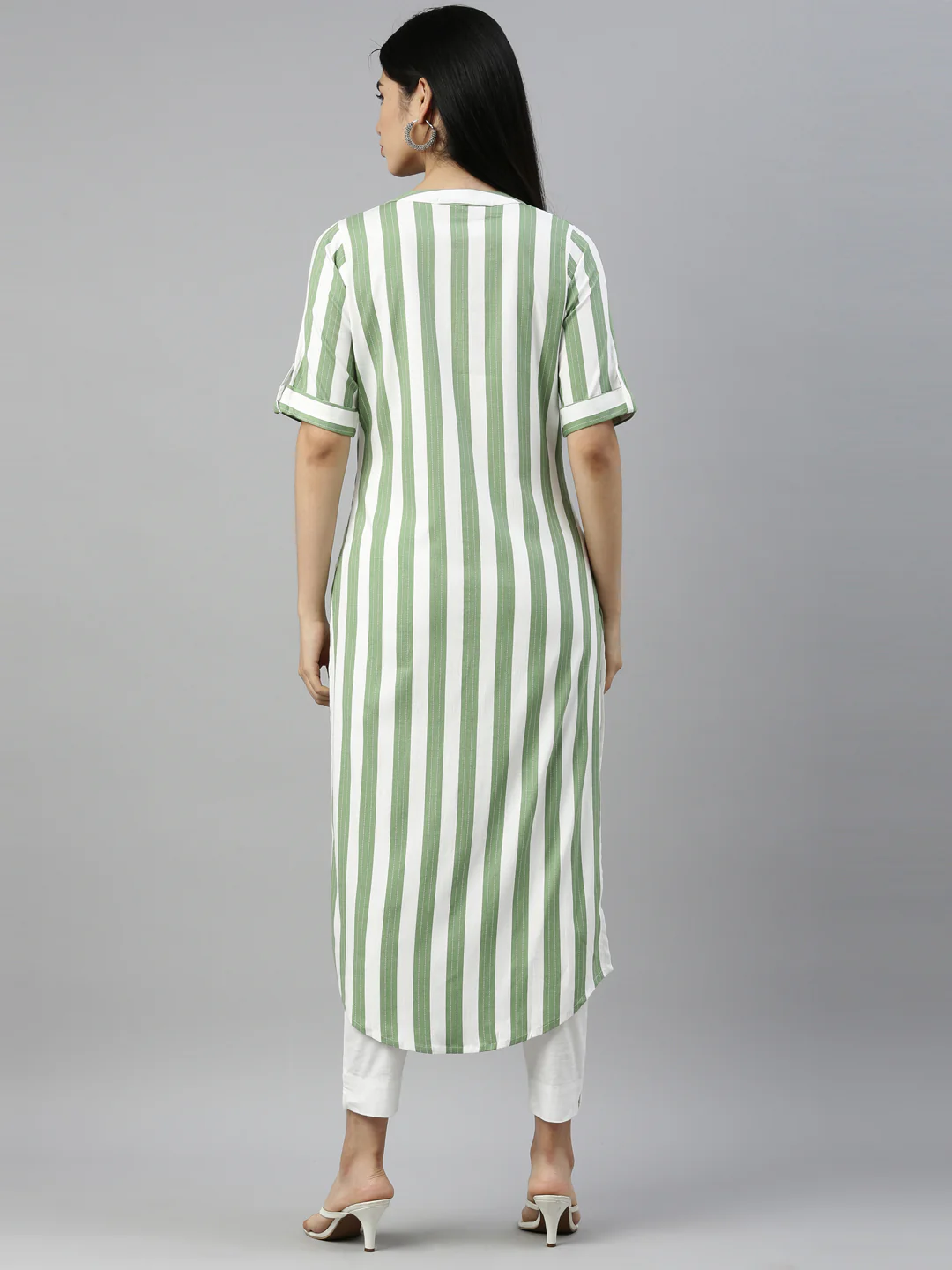 Neerus Pista Color Slub Rayon Fabric Kurta - Image 4