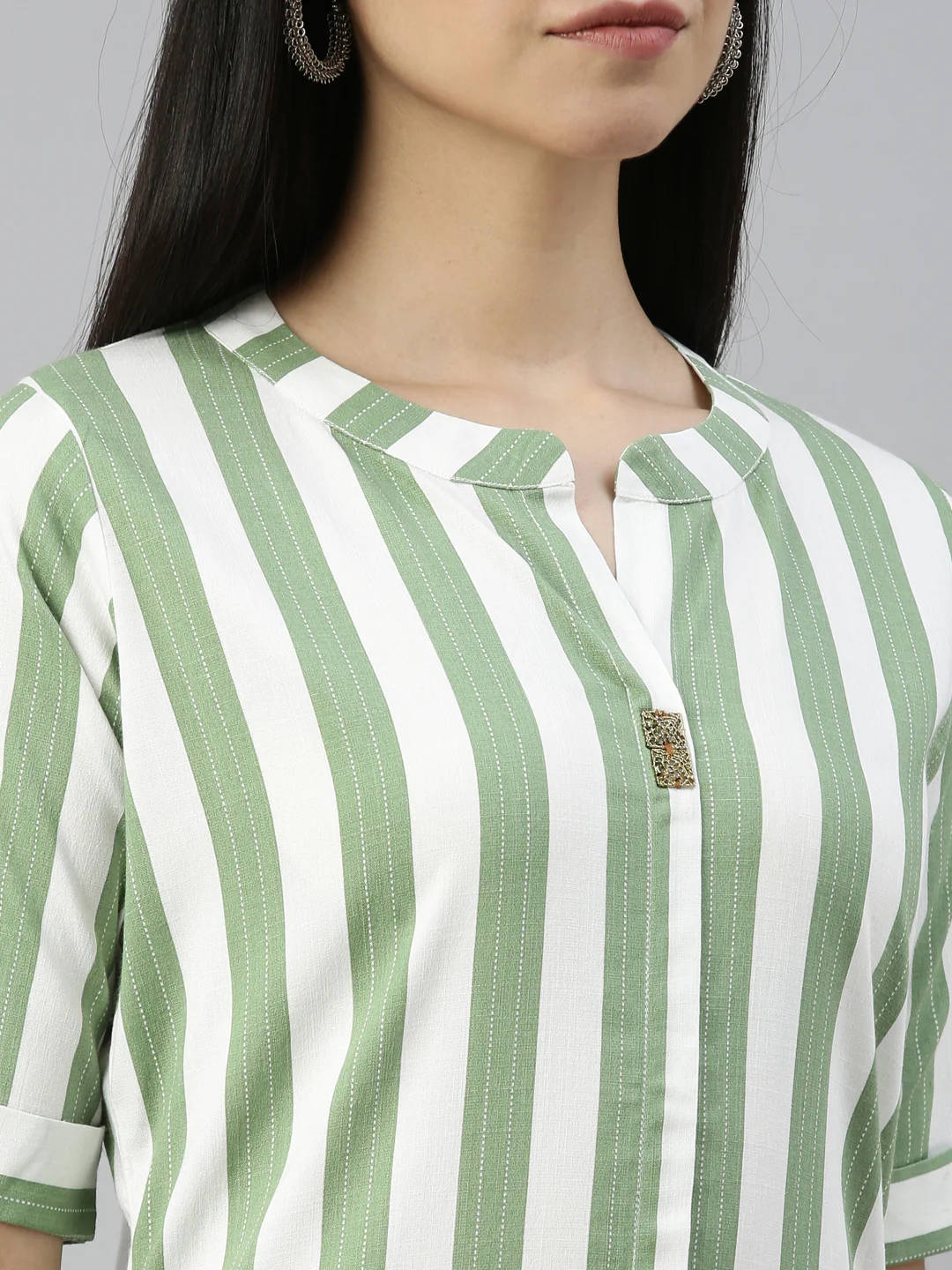 Neerus Pista Color Slub Rayon Fabric Kurta - Image 7