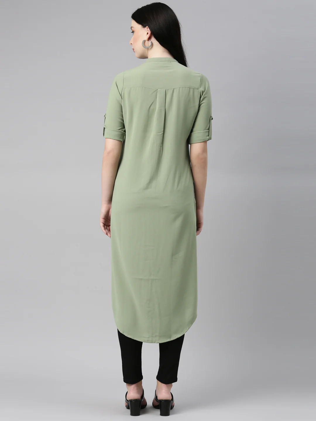 Neerus Pista Color Slub Rayon Fabric Kurta - Image 4
