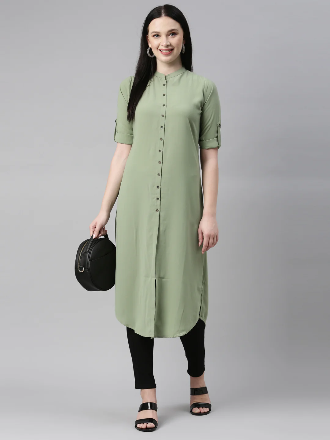 Neerus Pista Color Slub Rayon Fabric Kurta - Image 5
