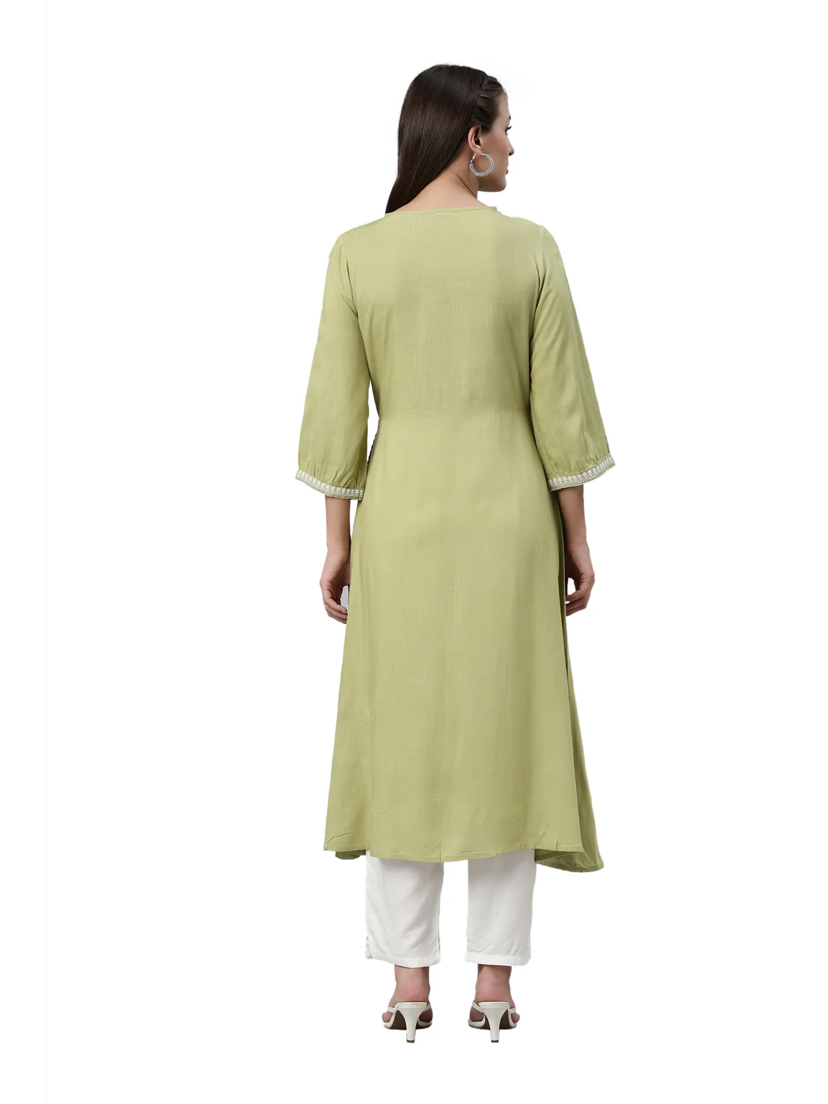 Neerus Pista Color Slub Rayon Fabric Kurta Set - Image 5