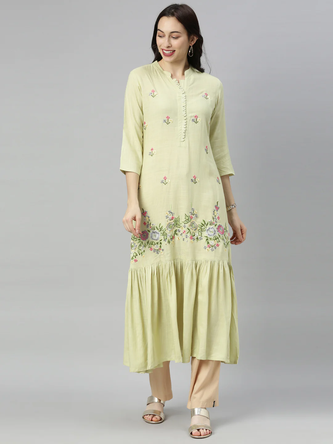 Neerus Pista Colour Slub Rayon Fabric Tunic "54"