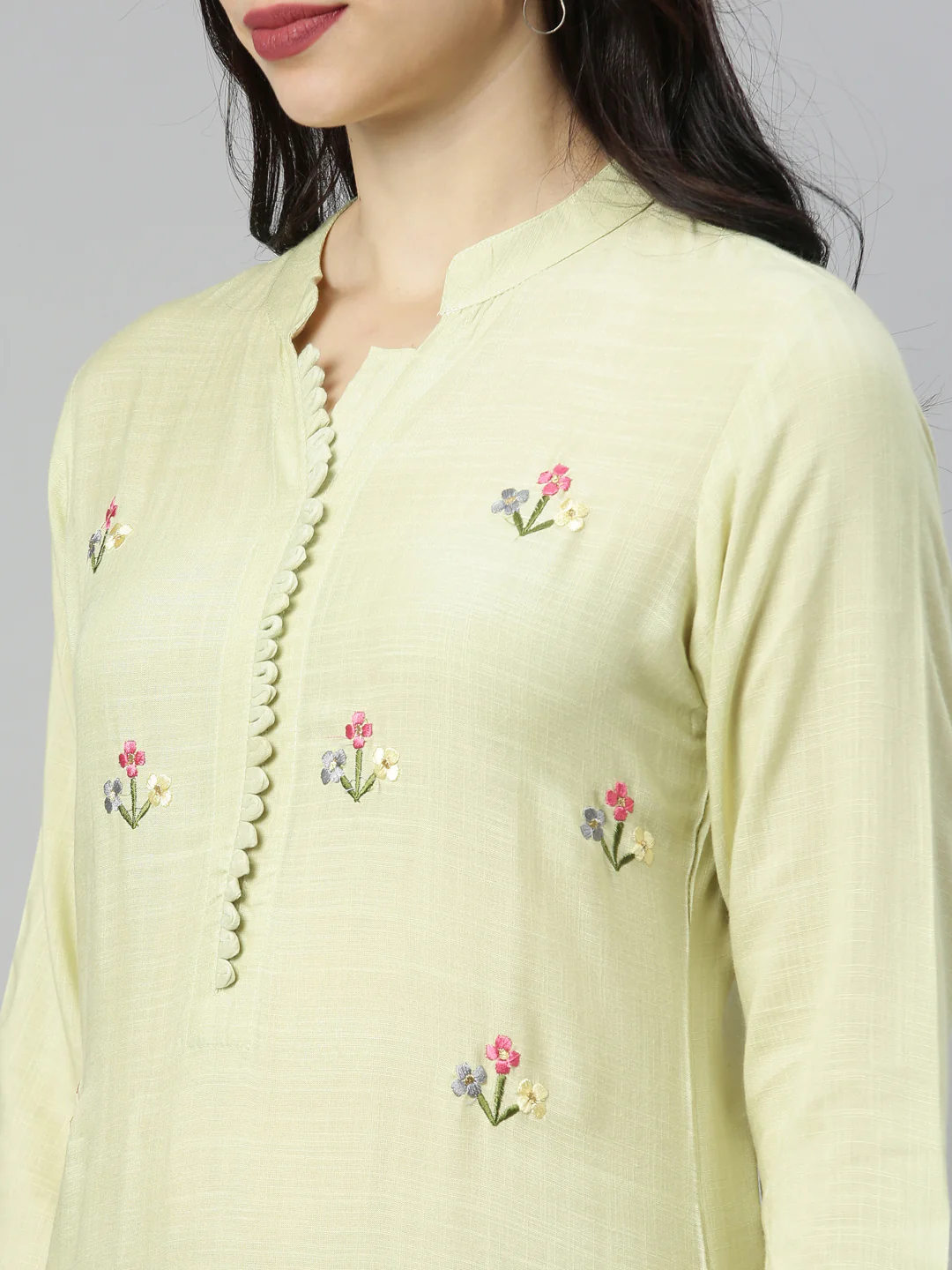 Neerus Pista Colour Slub Rayon Fabric Tunic "54" - Image 2