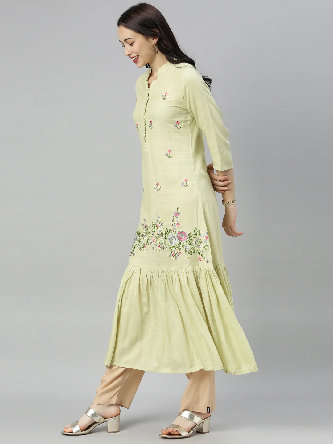 Neerus Pista Colour Slub Rayon Fabric Tunic "54" - Image 4