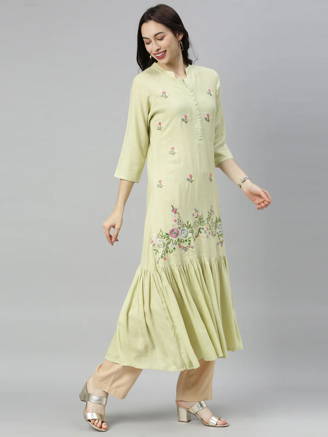 Neerus Pista Colour Slub Rayon Fabric Tunic "54" - Image 5