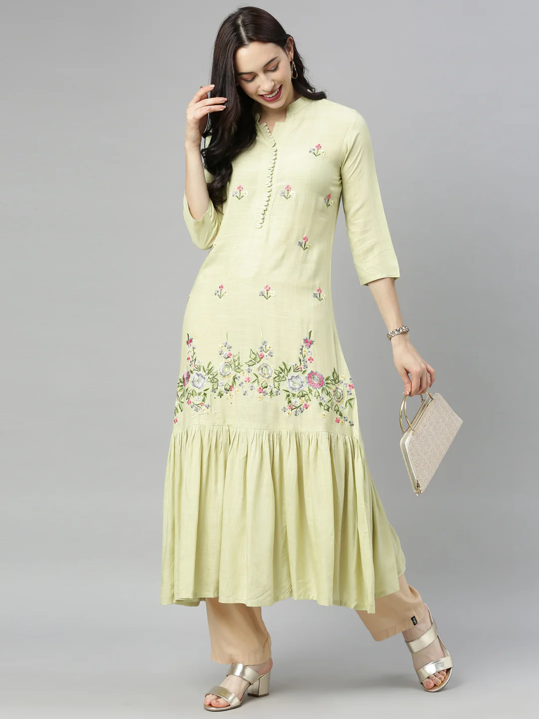 Neerus Pista Colour Slub Rayon Fabric Tunic "54" - Image 7