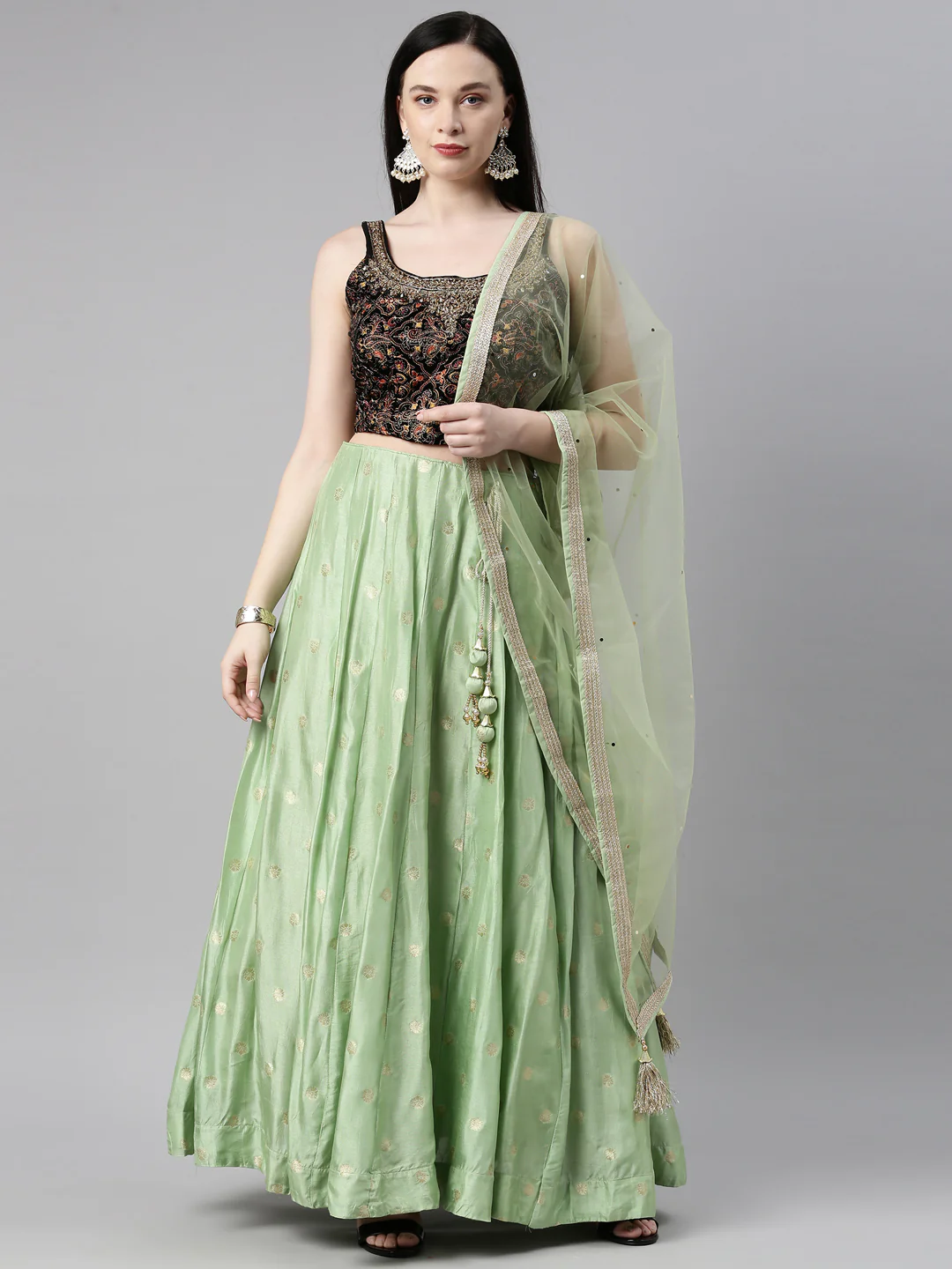 Neerus Pista Green Color Banaras Fabric Lehenga Choli - Image 12