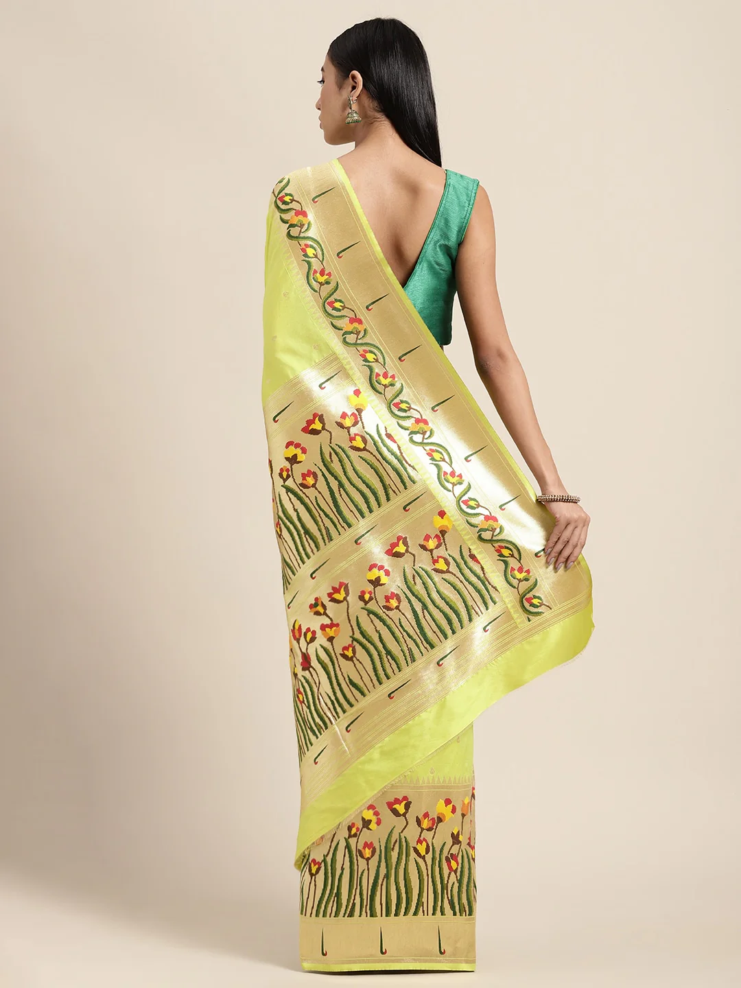 Neerus Pista Green Color Banaras Fabric Saree - Image 2