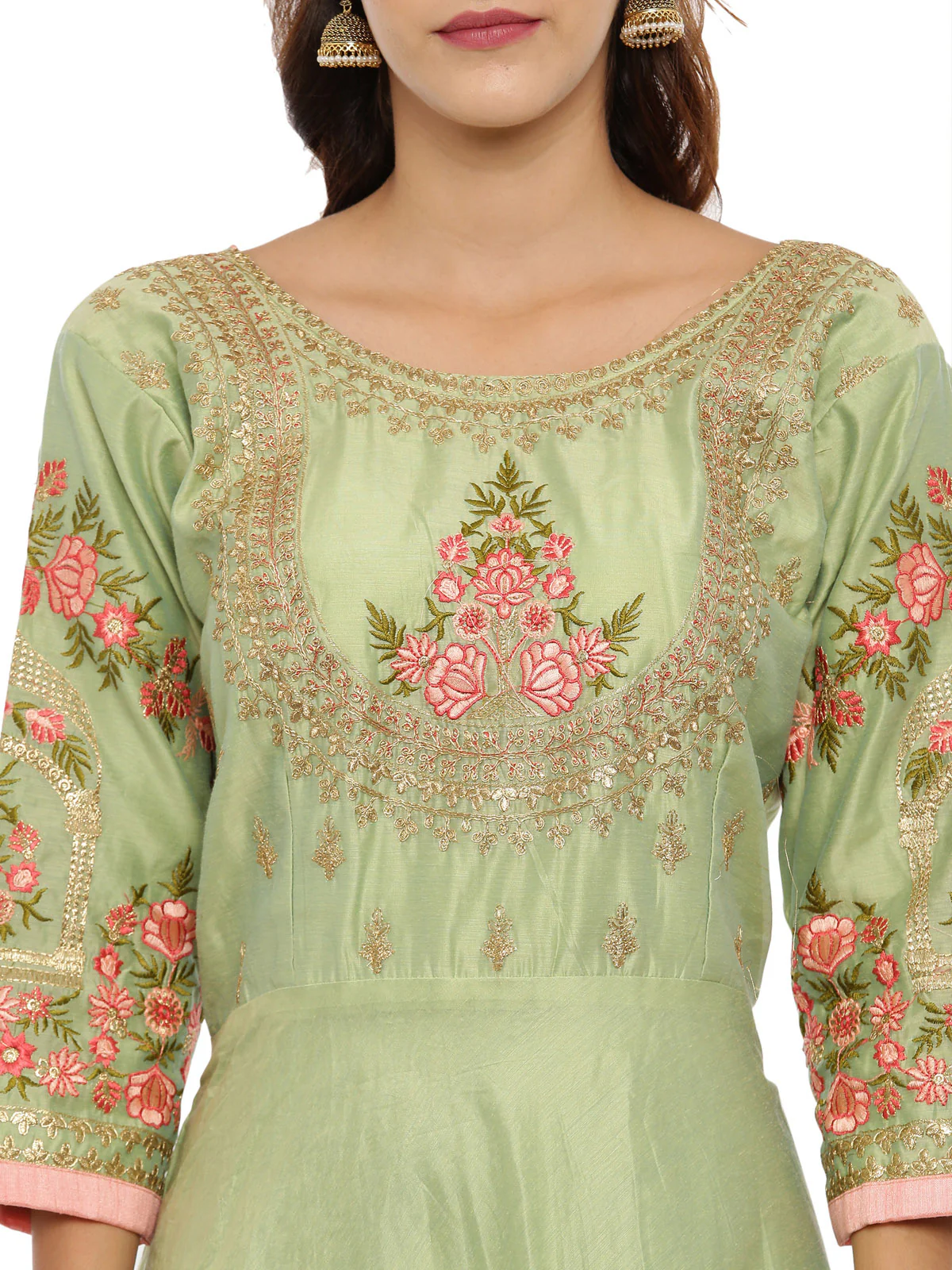 Neerus Pista Green Color Chanderi Fabric Suit-Anarkali - Image 2