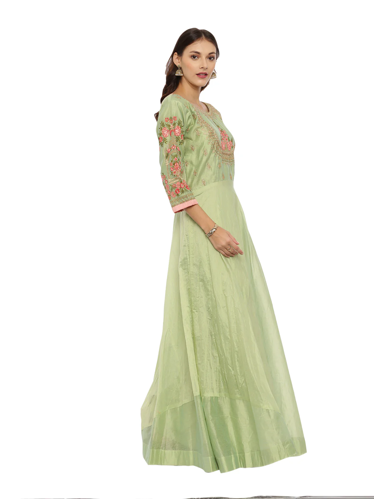 Neerus Pista Green Color Chanderi Fabric Suit-Anarkali - Image 3