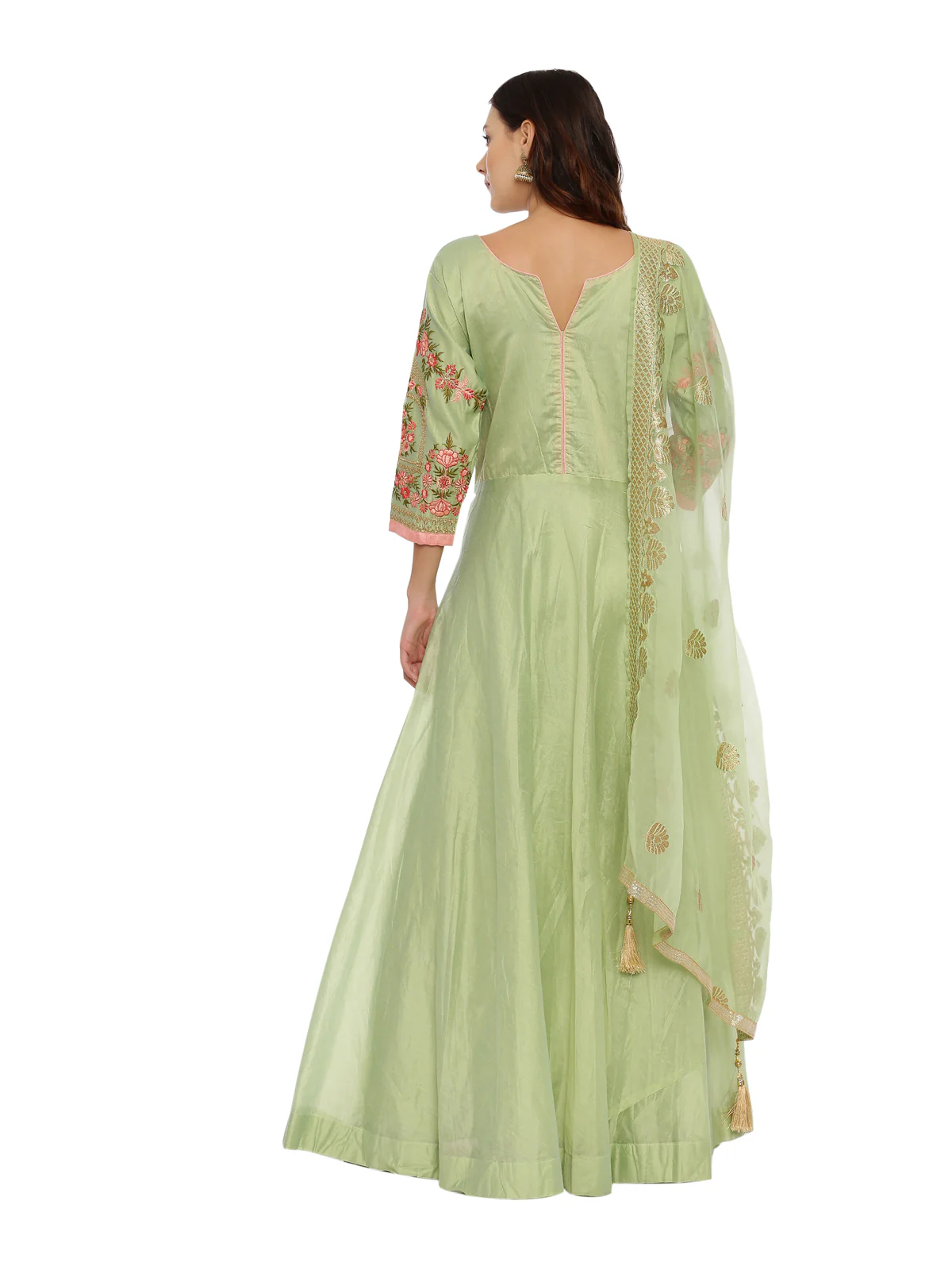 Neerus Pista Green Color Chanderi Fabric Suit-Anarkali - Image 4