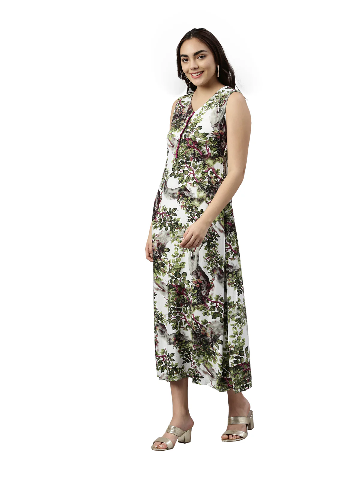 Neerus Pista Green Color Chiffon Fabric Kurta - Image 3