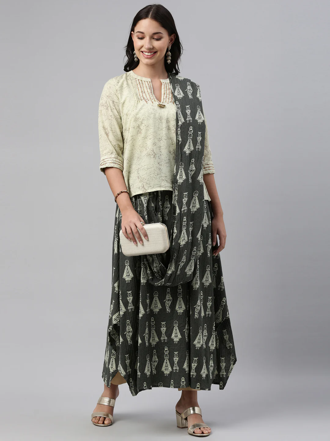 Neerus Pista Green Color Cotton Fabric Tunic Set