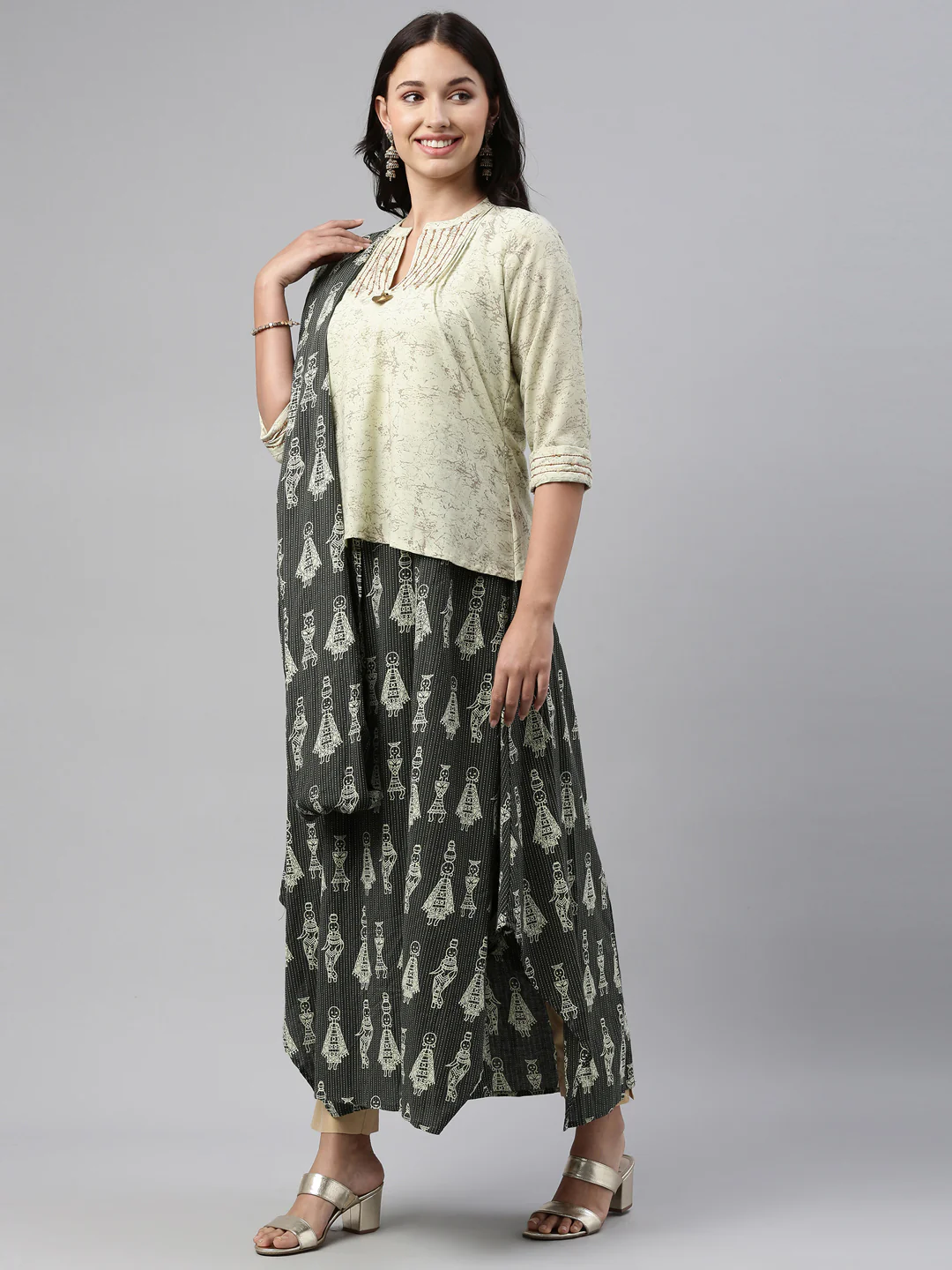 Neerus Pista Green Color Cotton Fabric Tunic Set - Image 3
