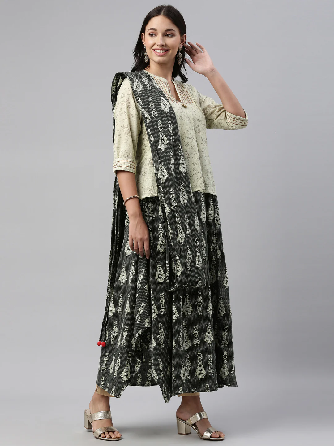Neerus Pista Green Color Cotton Fabric Tunic Set - Image 4