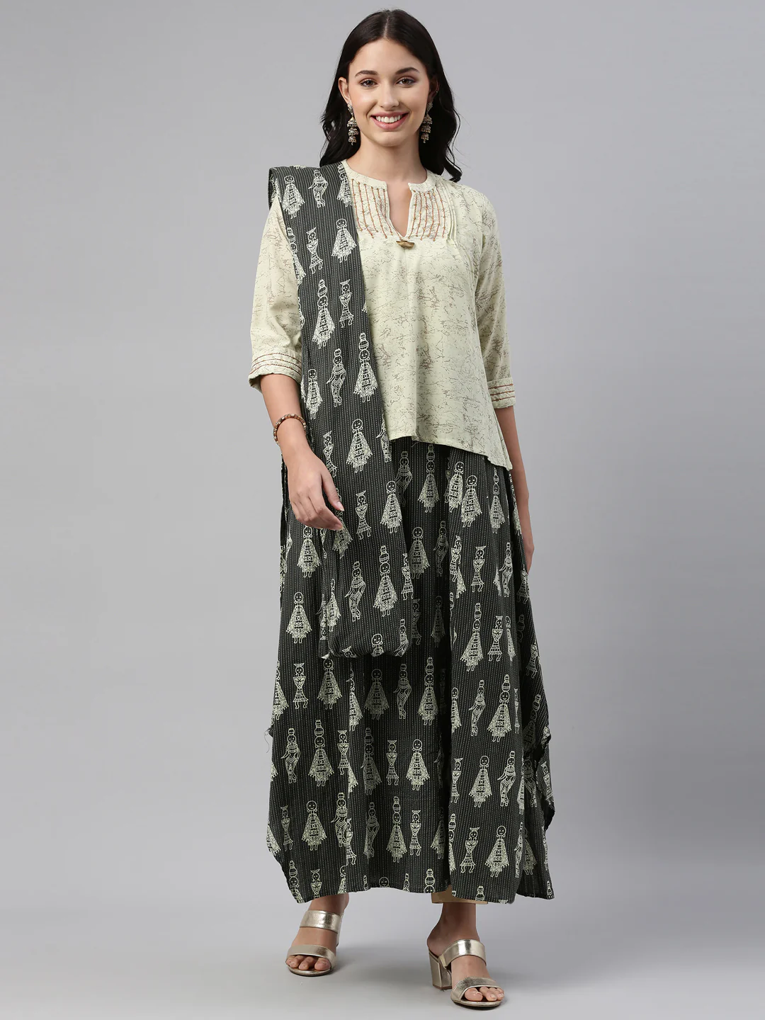 Neerus Pista Green Color Cotton Fabric Tunic Set - Image 7