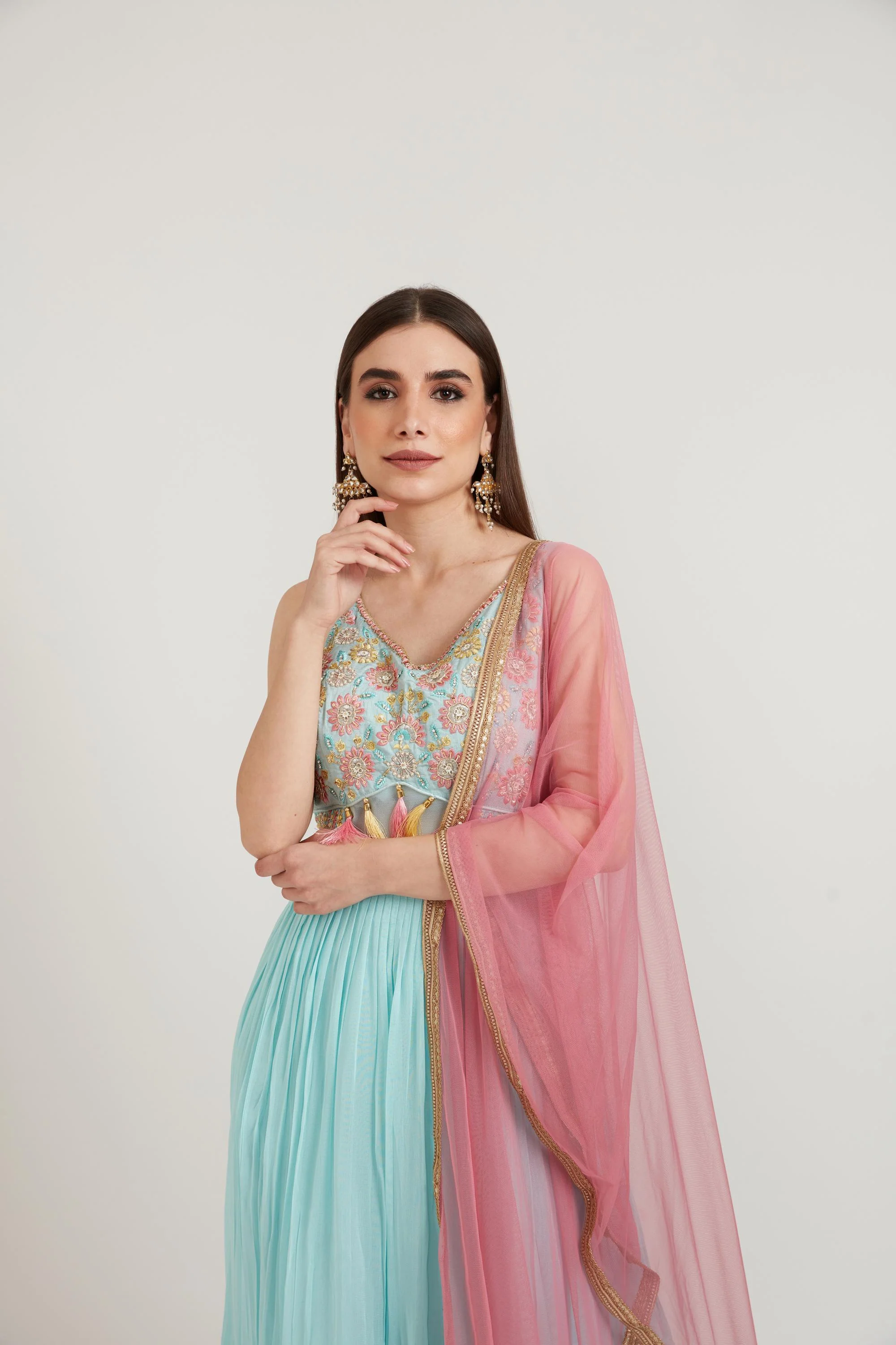 Neerus Pista Green Color Georgette Fabric Anarkali Suit - Image 2