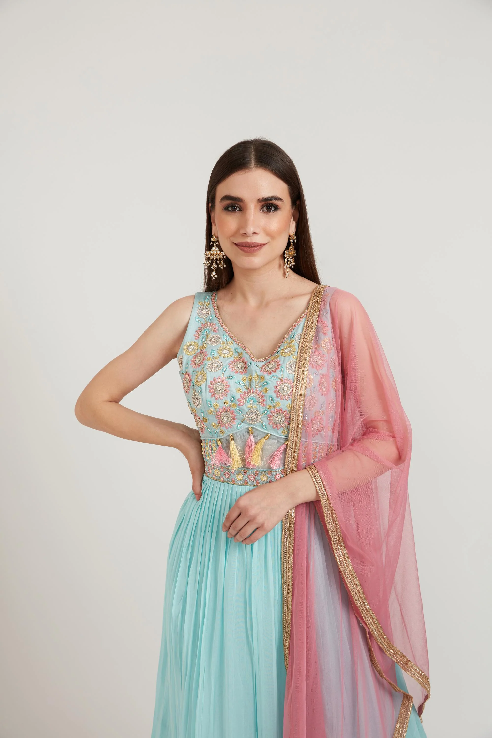 Neerus Pista Green Color Georgette Fabric Anarkali Suit - Image 3