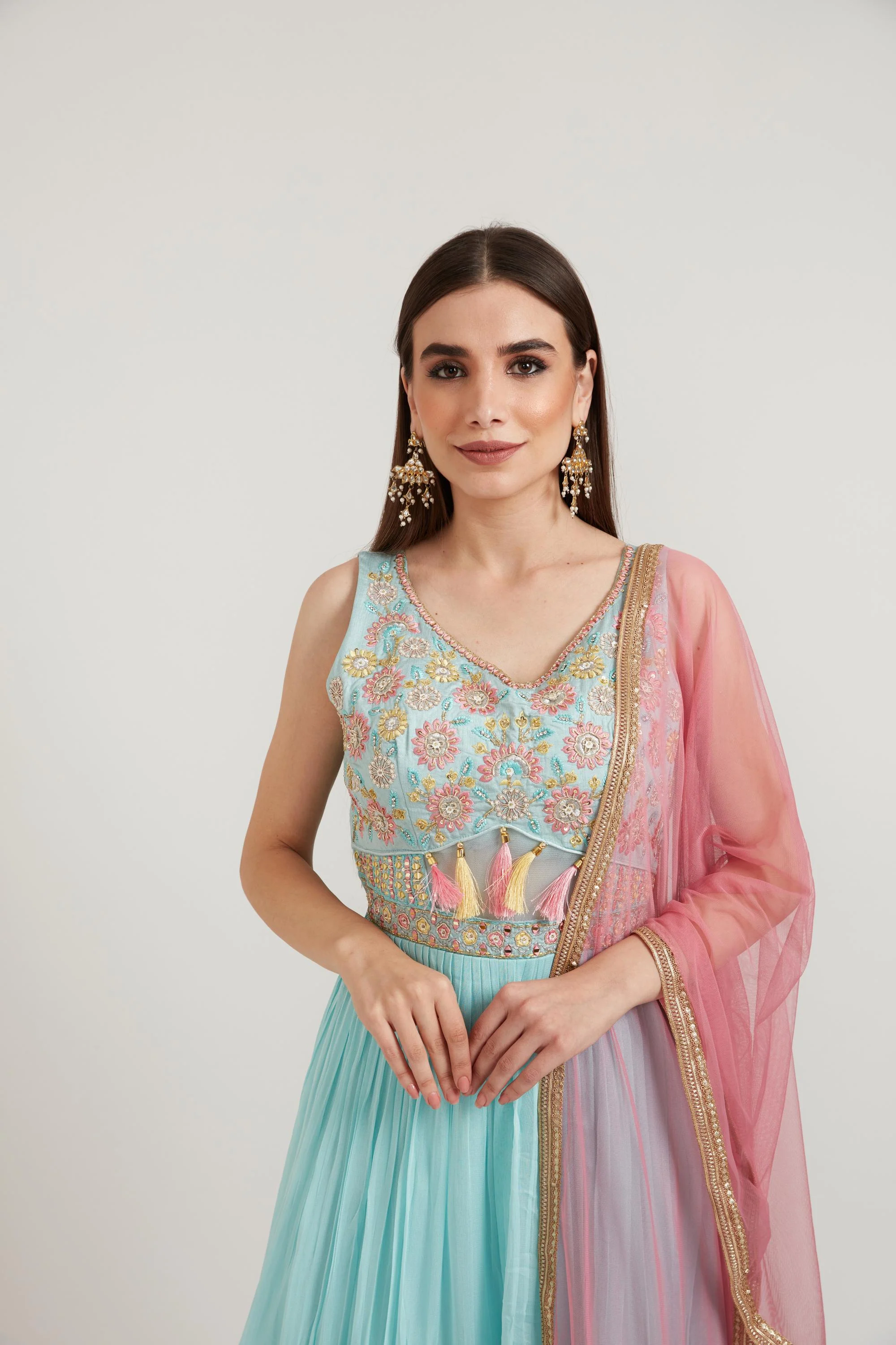 Neerus Pista Green Color Georgette Fabric Anarkali Suit - Image 4