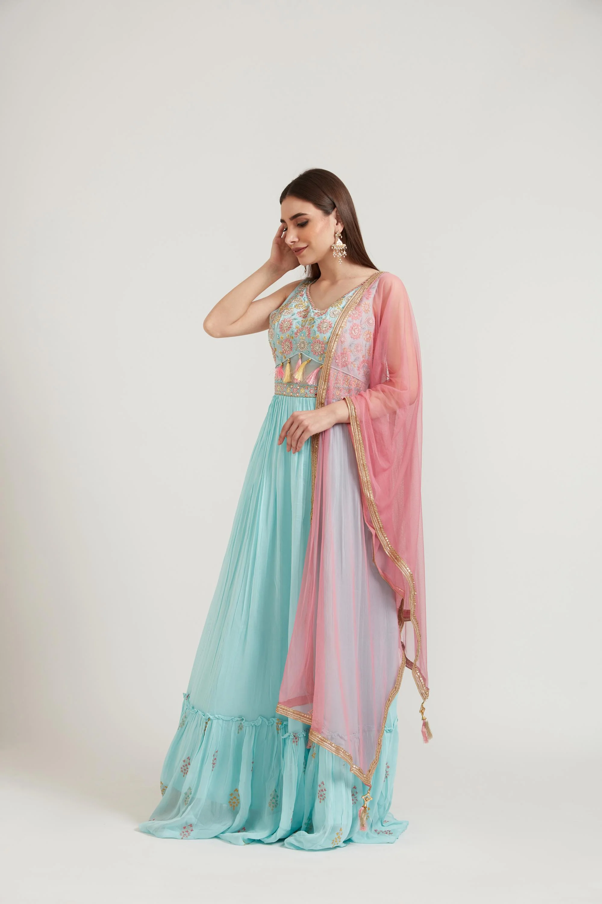Neerus Pista Green Color Georgette Fabric Anarkali Suit - Image 5