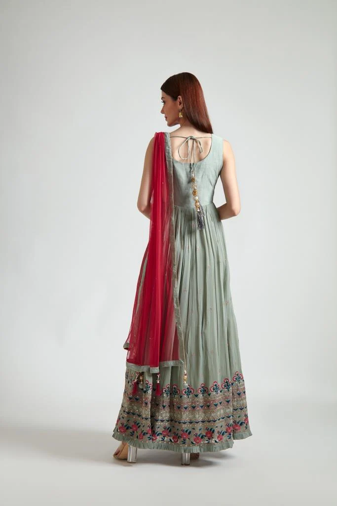 Neerus Pista Green Color Georgette Fabric Gown - Image 3