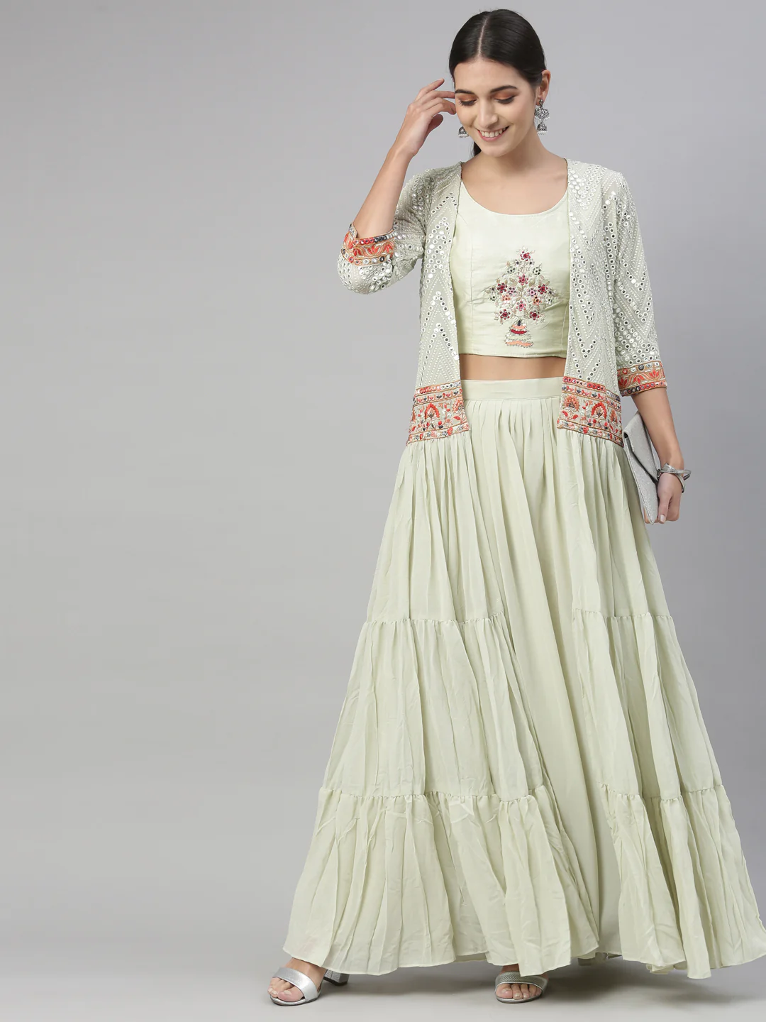 Neerus Pista Green Color Georgette Fabric Suit Set - Image 39