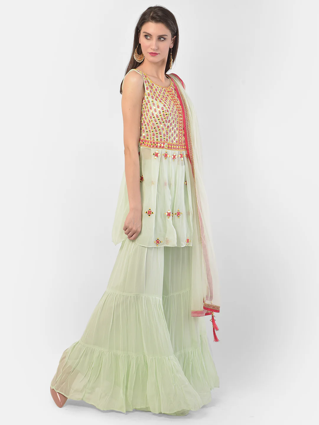 Neerus Pista Green Color Georgette Fabric Suit-Short Anarkali - Image 2