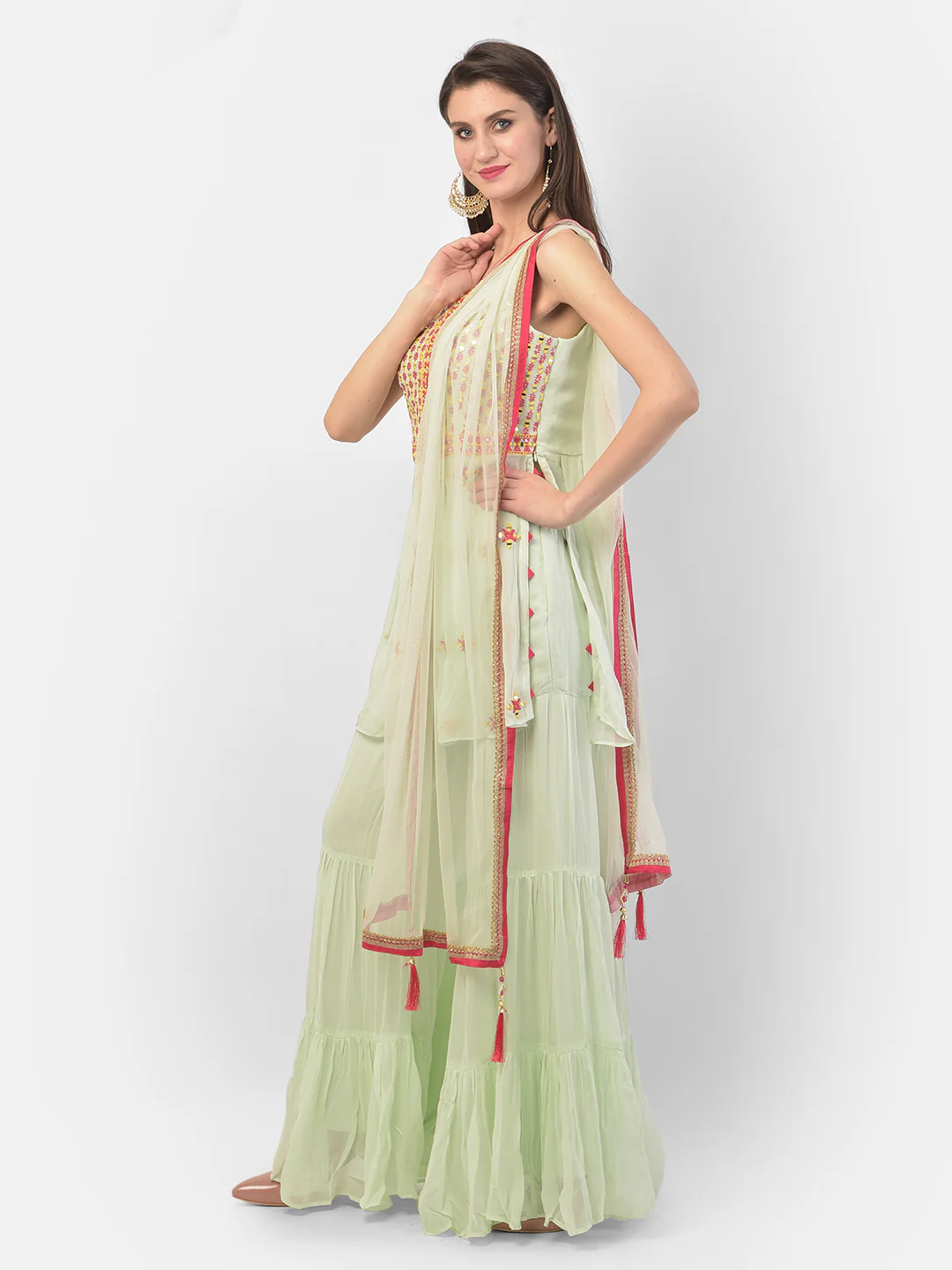 Neerus Pista Green Color Georgette Fabric Suit-Short Anarkali - Image 3