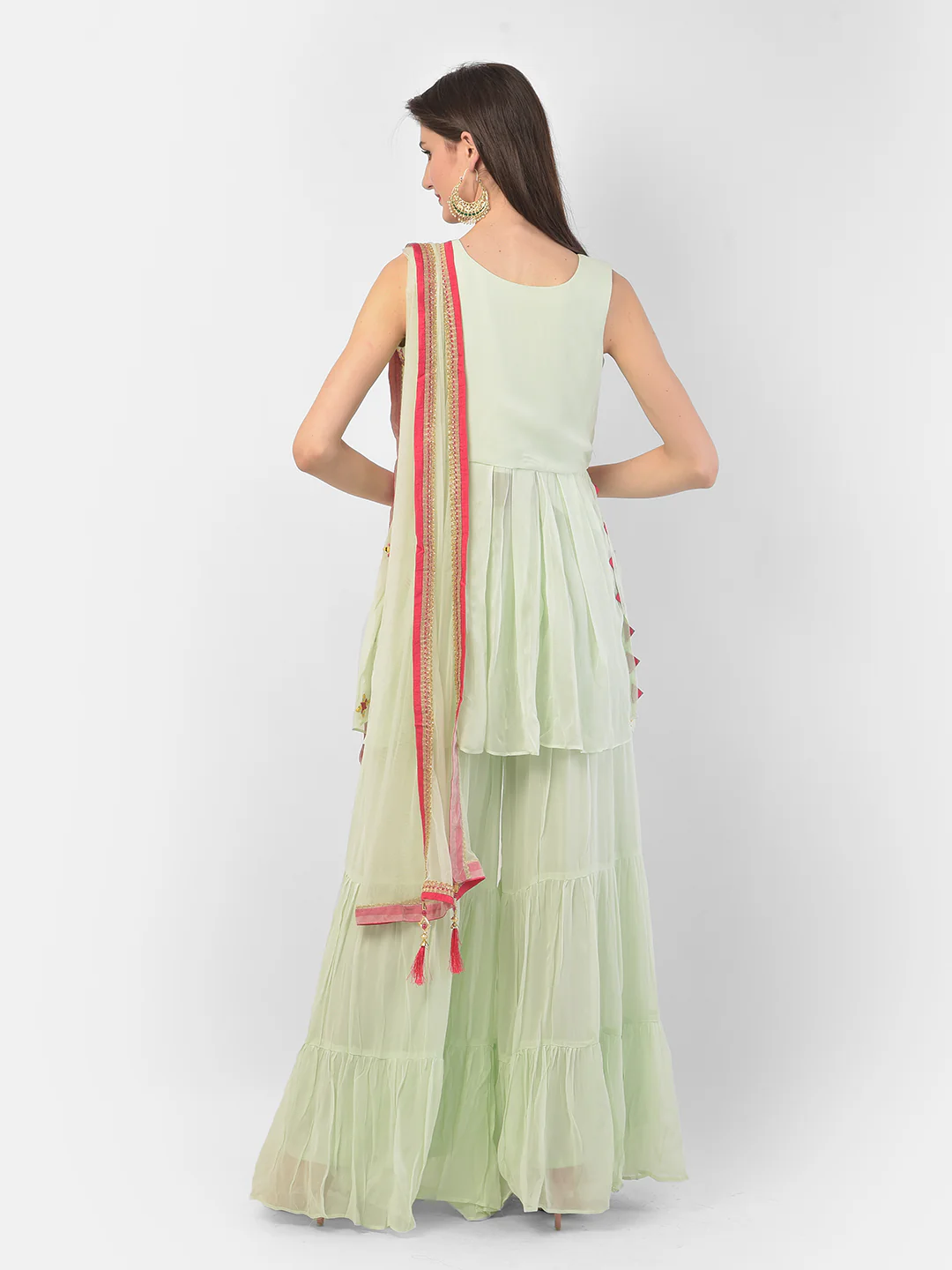 Neerus Pista Green Color Georgette Fabric Suit-Short Anarkali - Image 4