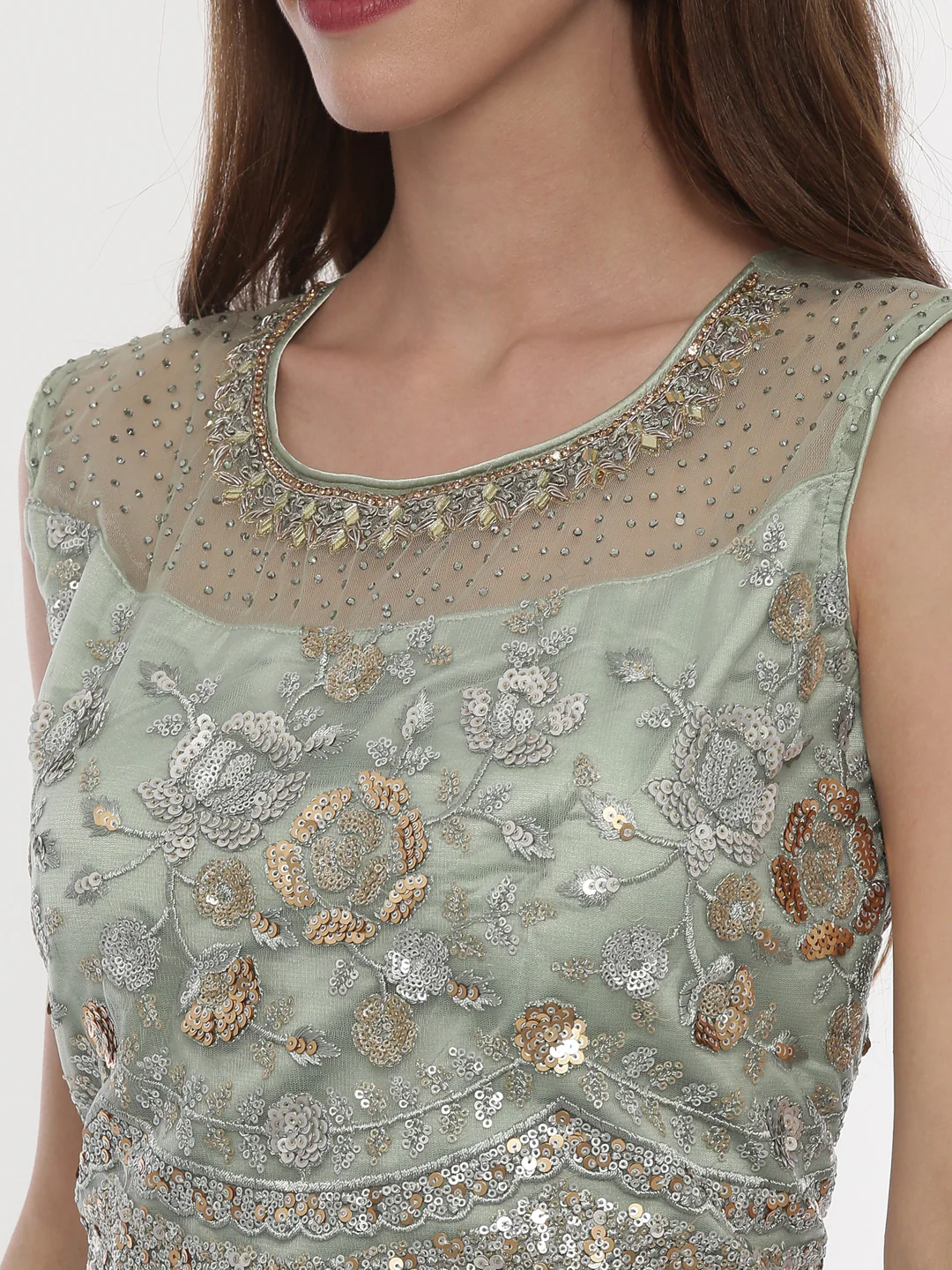 Neerus Pista Green Color Nett Fabric Ghagra Set - Image 2