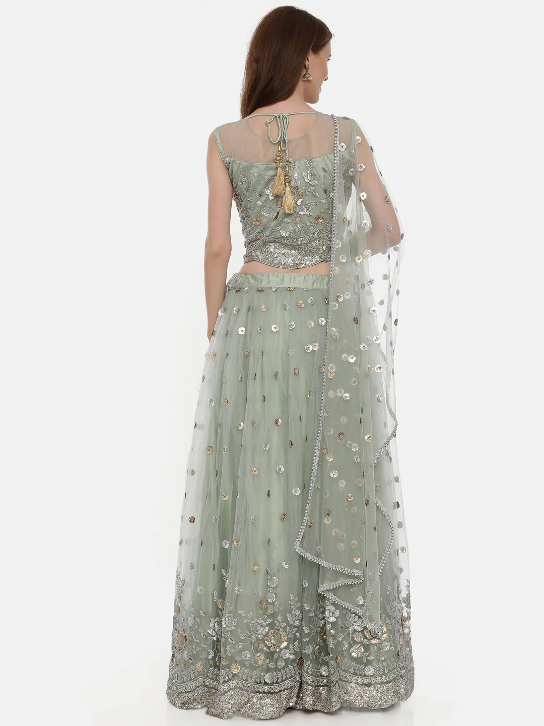 Neerus Pista Green Color Nett Fabric Ghagra Set - Image 5