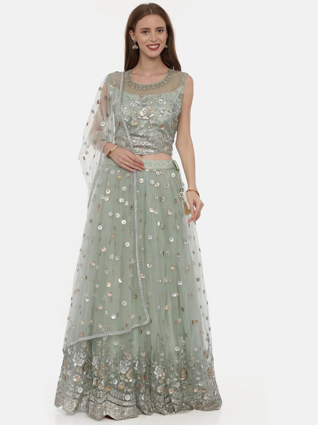 Neerus Pista Green Color Nett Fabric Ghagra Set - Image 6