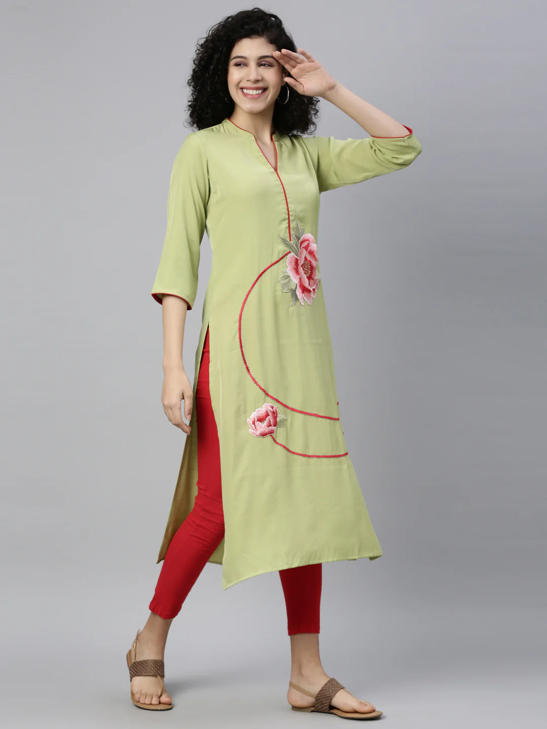 Neerus Pista Green Color Rayon Fabric Kurta