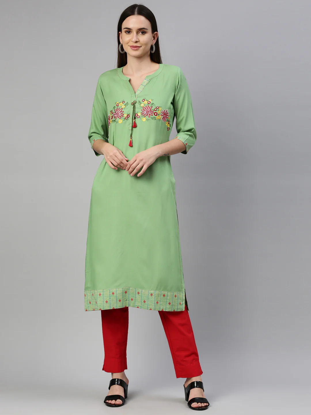Neerus Pista Green Color Rayon Fabric Kurta