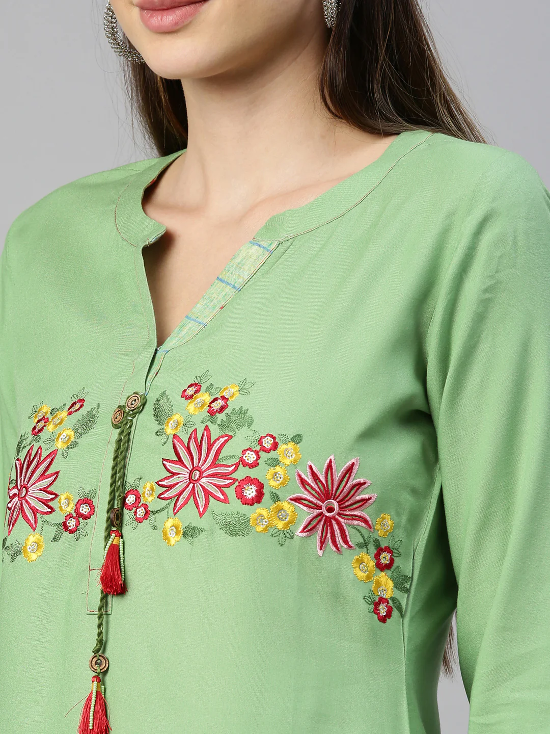 Neerus Pista Green Color Rayon Fabric Kurta - Image 8