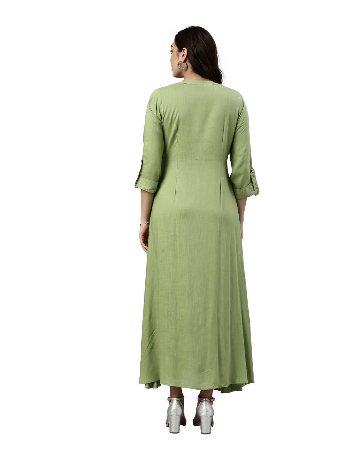 Neerus Pista Green Color Slub Rayon Fabric Kurta - Image 5