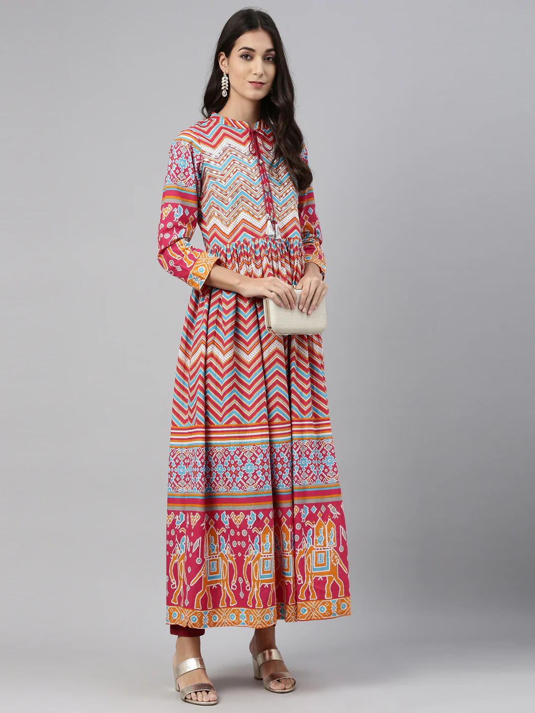 Neerus Printed Color Cotton Fabric Tunic