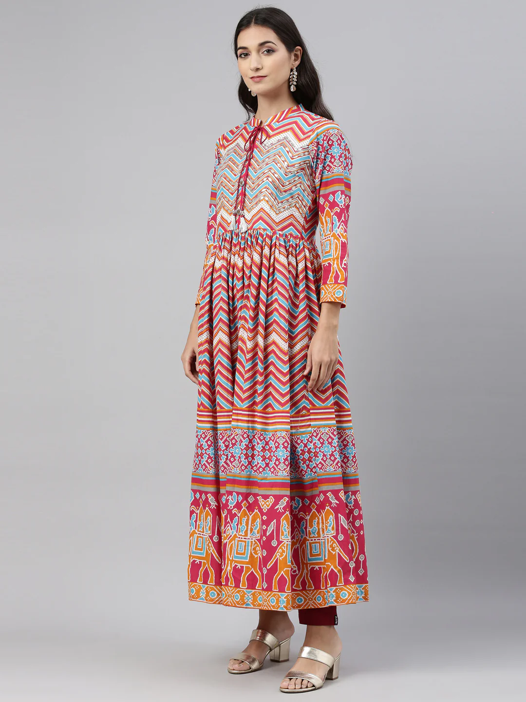 Neerus Printed Color Cotton Fabric Tunic - Image 2