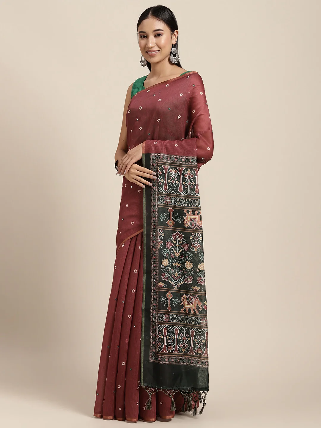 Neerus Printed Color Dupion Fabric Saree