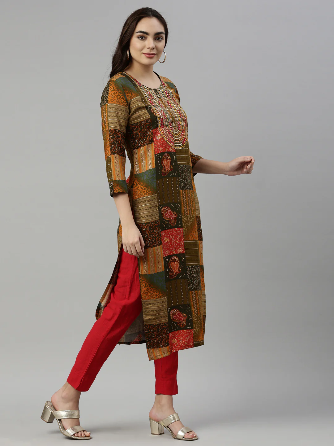 Neerus Printed Color Rayon Fabric Kurta - Image 3
