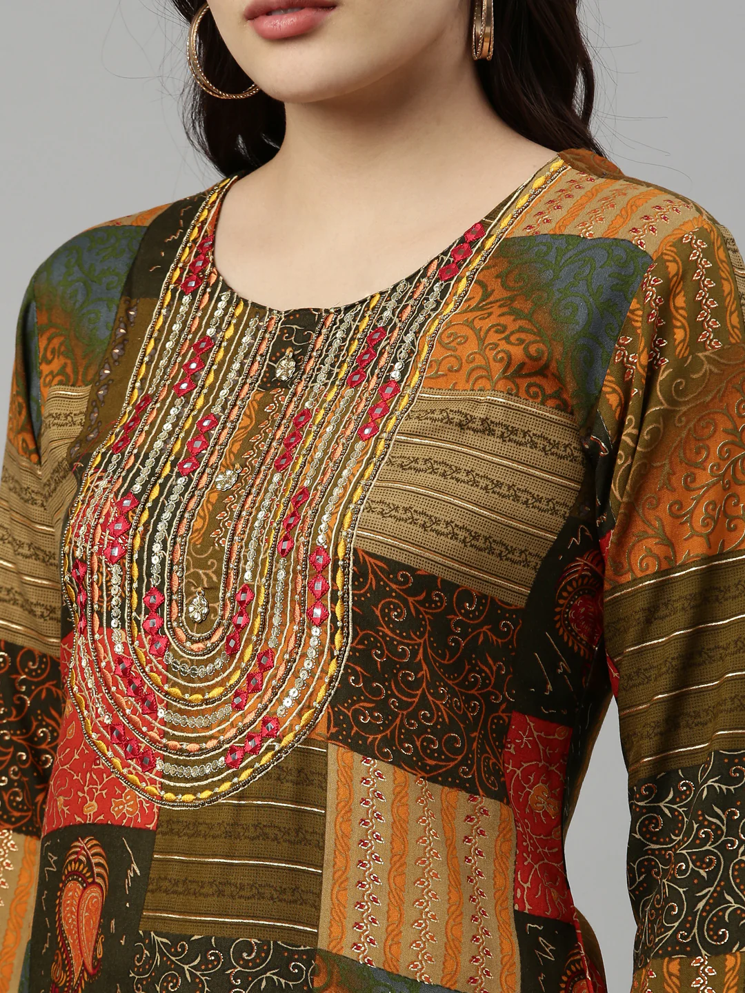 Neerus Printed Color Rayon Fabric Kurta - Image 7