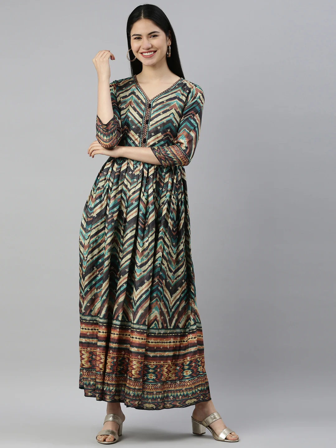 Neerus Printed Color Silk Fabric Kurta