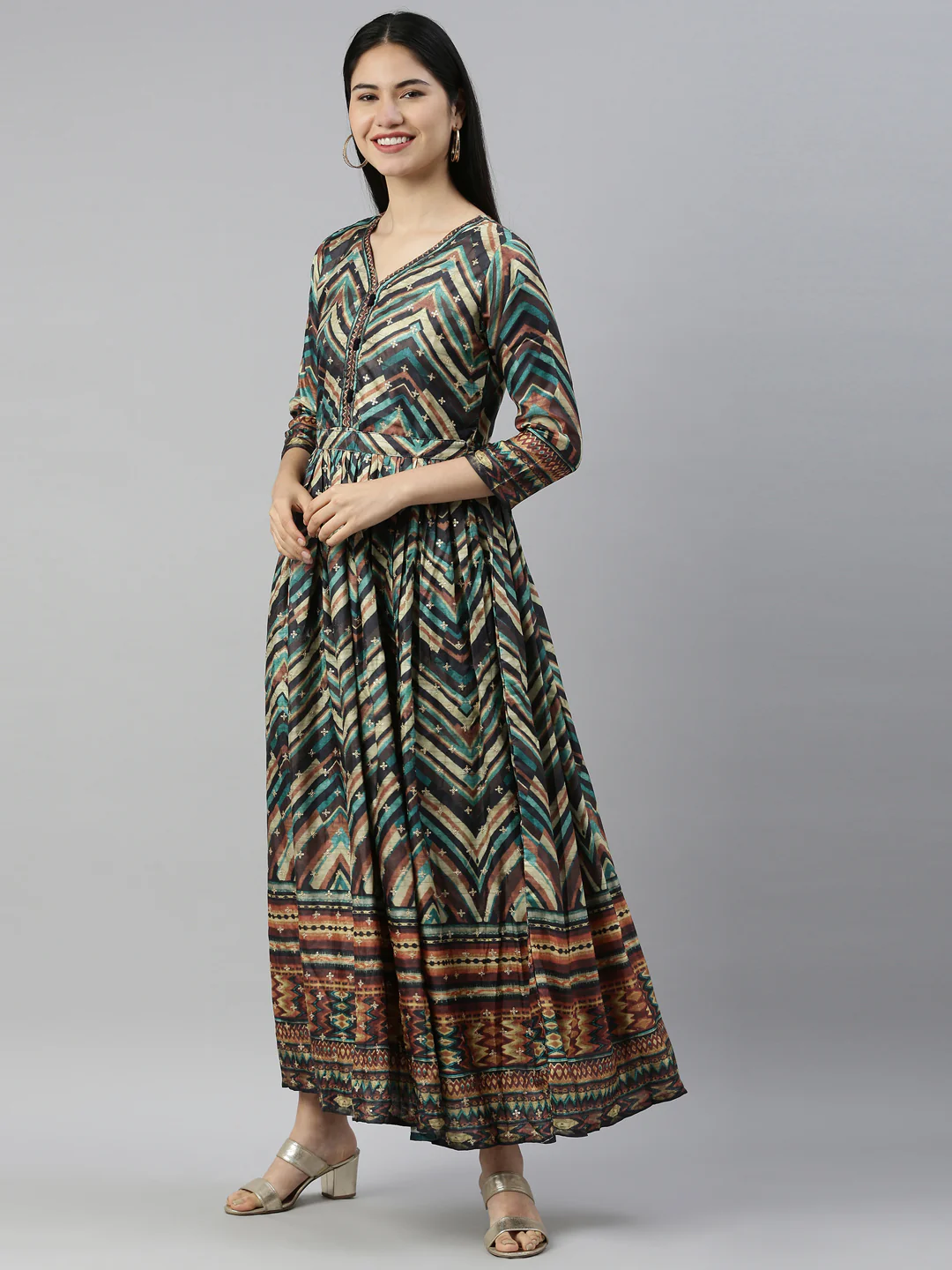 Neerus Printed Color Silk Fabric Kurta - Image 2