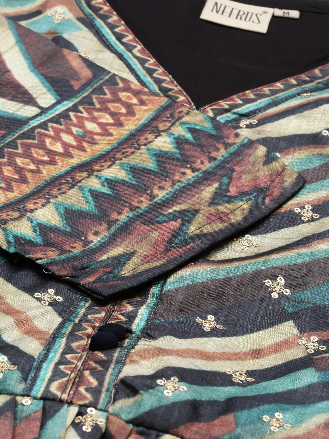 Neerus Printed Color Silk Fabric Kurta - Image 6