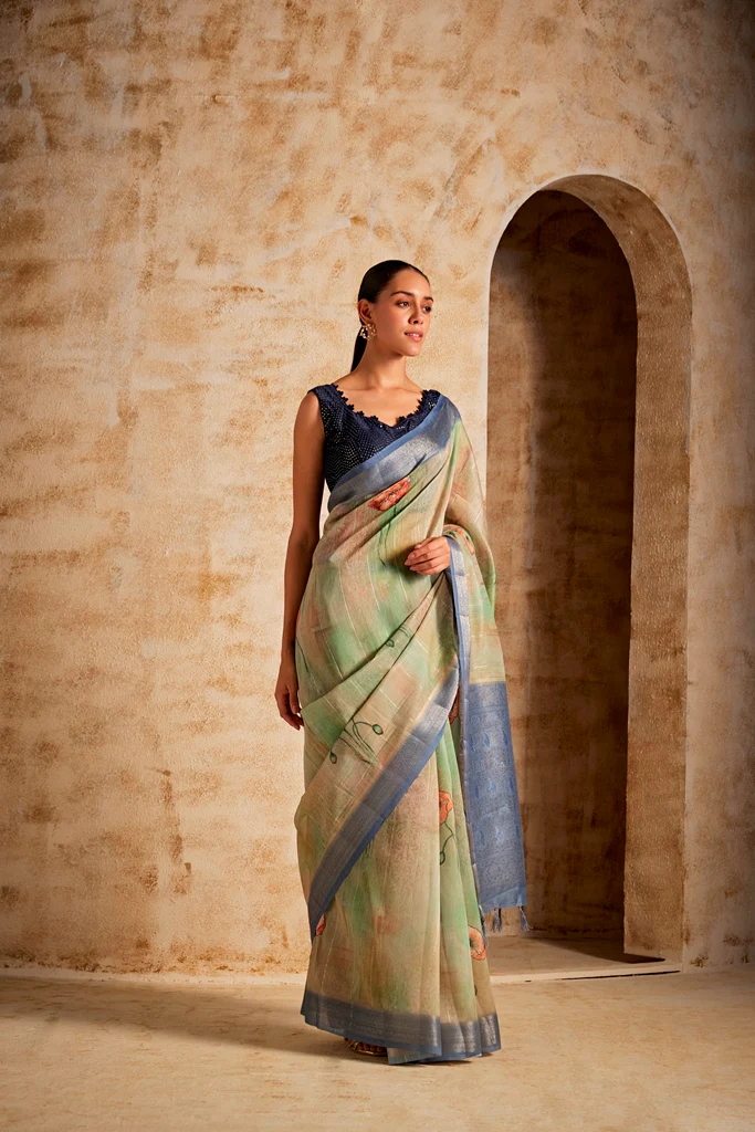 Neerus Printed Dupion Fabric Saree - Image 3
